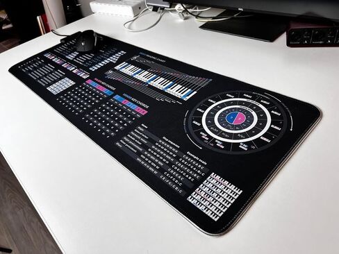 ورقة الغش في نظرية الموسيقى Mousepad - 35 × 25 سم (13.8 "x9.8") و 80 × 30 سم (31.5 "x11.8") - صيغ الوتر ، دائرة من الخامس ، أوضاع و clefs - حصيرة مكتب التعلم الموسيقي - إصدار LED متاح in Kuwait