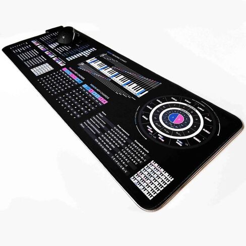 ورقة الغش في نظرية الموسيقى Mousepad - 35 × 25 سم (13.8 "x9.8") و 80 × 30 سم (31.5 "x11.8") - صيغ الوتر ، دائرة من الخامس ، أوضاع و clefs - حصيرة مكتب التعلم الموسيقي - إصدار LED متاح in Kuwait