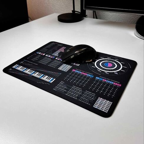 ورقة الغش في نظرية الموسيقى Mousepad - 35 × 25 سم (13.8 "x9.8") و 80 × 30 سم (31.5 "x11.8") - صيغ الوتر ، دائرة من الخامس ، أوضاع و clefs - حصيرة مكتب التعلم الموسيقي - إصدار LED متاح in Saudi Arabia