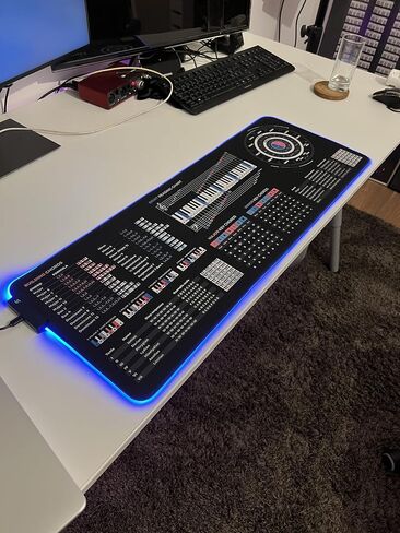 ورقة الغش في نظرية الموسيقى Mousepad - 35 × 25 سم (13.8 "x9.8") و 80 × 30 سم (31.5 "x11.8") - صيغ الوتر ، دائرة من الخامس ، أوضاع و clefs - حصيرة مكتب التعلم الموسيقي - إصدار LED متاح in Saudi Arabia