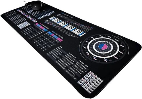 ورقة الغش في نظرية الموسيقى Mousepad - 35 × 25 سم (13.8 "x9.8") و 80 × 30 سم (31.5 "x11.8") - صيغ الوتر ، دائرة من الخامس ، أوضاع و clefs - حصيرة مكتب التعلم الموسيقي - إصدار LED متاح in Kuwait