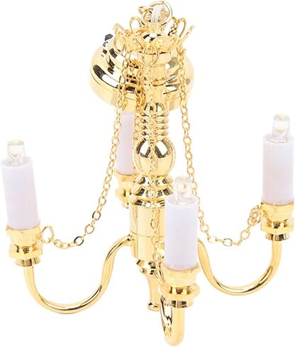 Dollhouse Chandelier, 1/12 Scaled Battery Operated Lifelike 4 Heads Miniature Ceiling Light Gold in Saudi Arabia