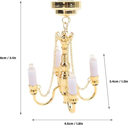 Dollhouse Chandelier, 1/12 Scaled Battery Operated Lifelike 4 Heads Miniature Ceiling Light Gold in Saudi Arabia