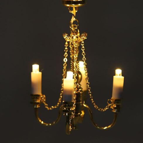 Dollhouse Chandelier, 1/12 Scaled Battery Operated Lifelike 4 Heads Miniature Ceiling Light Gold in Saudi Arabia