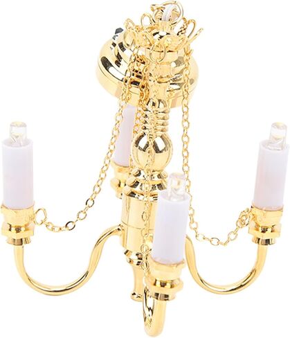 Dollhouse Chandelier, 1/12 Scaled Battery Operated Lifelike 4 Heads Miniature Ceiling Light Gold in Saudi Arabia