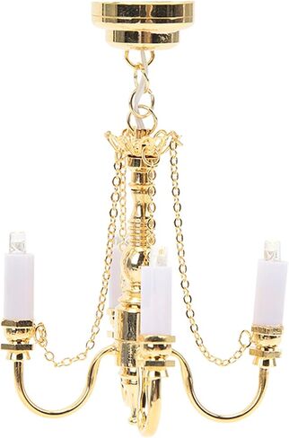 Dollhouse Chandelier, 1/12 Scaled Battery Operated Lifelike 4 Heads Miniature Ceiling Light Gold in Saudi Arabia