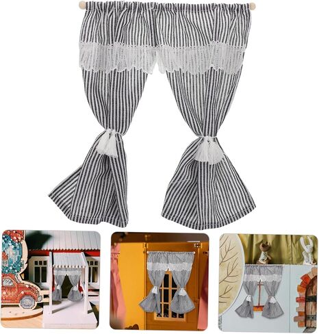 Toyvian Striped Miniature Curtains for Dollhouse Scale Small Drapes Elegant Design for Dollhouse Accessories and Home Decor Versatile Mini Window Treatments in Kuwait