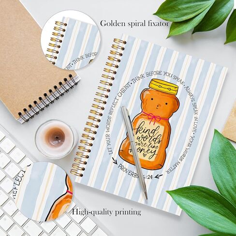 Ladock Christian Honey Bear Noteboor ، الأمثال 16:24 دفتر كتب الكتاب المقدس ، دفتر الملاحظات الحلزونية للكتاب المقدس ، مجلة صلاة الكتاب المقدس للنساء ، الهدايا المسيحية الملهمة للنساء ، 5.5 × 8.3 in Saudi Arabia