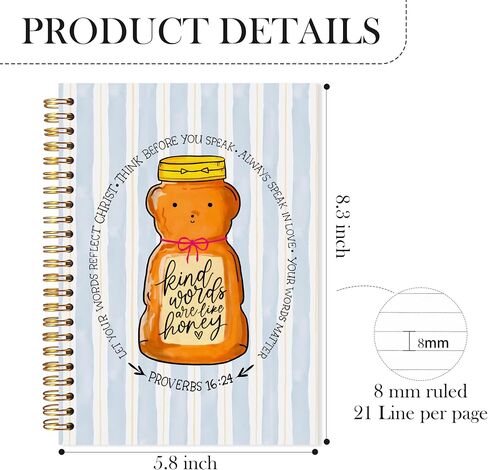 Ladock Christian Honey Bear Noteboor ، الأمثال 16:24 دفتر كتب الكتاب المقدس ، دفتر الملاحظات الحلزونية للكتاب المقدس ، مجلة صلاة الكتاب المقدس للنساء ، الهدايا المسيحية الملهمة للنساء ، 5.5 × 8.3 in Saudi Arabia