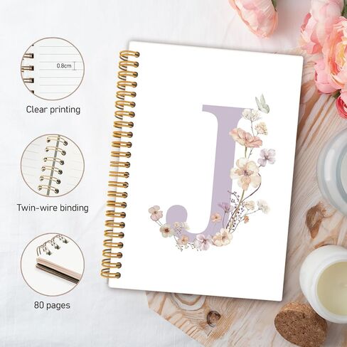 خطاب الأولي K Noteboor ، هدايا monogrammed للنساء ، مجلات دفتر ملاحظات مخصصة للكتابة ، المجلات المفترسة الشخصية اللطيفة للنساء الأزهار غلاف دفتر حلزوني 5.5x8.3 in Saudi Arabia