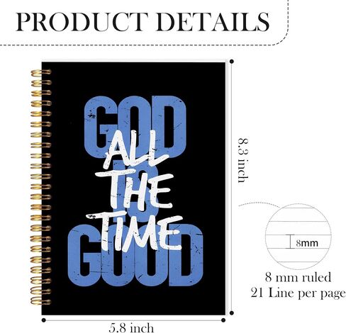 LADOCK God Is Good All the Time Christian Spiral Notebook, Retro Bible Verse Journal, Christian Gifts for Women Men, Church Notes Notebook, Religious Prayer Journal for Woman, 5.5x8.3 in Kuwait