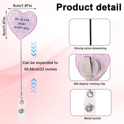 Heart Shaped Badge Reel, Acrylic Retractable Pink Badge Holder Be So for Real Right Now Suitable for Pediatric Nursing Staff Nurse Hospital ID Card Holder Decoration in Kuwait