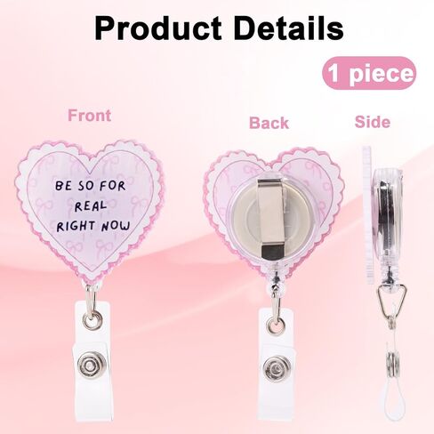 Heart Shaped Badge Reel, Acrylic Retractable Pink Badge Holder Be So for Real Right Now Suitable for Pediatric Nursing Staff Nurse Hospital ID Card Holder Decoration in Kuwait