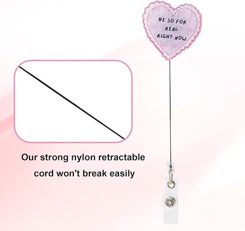 Heart Shaped Badge Reel, Acrylic Retractable Pink Badge Holder Be So for Real Right Now Suitable for Pediatric Nursing Staff Nurse Hospital ID Card Holder Decoration in Kuwait