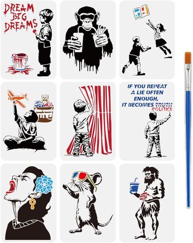 Fingerinspire 9 PCS Panky Painting Stencil مع فرشاة 8.3x11.7inch النظارات الشمسية الفئران Graffiti Boy Monkey الوجبات السريعة التي تصطاد الكتب لعبة الرسم in Kuwait