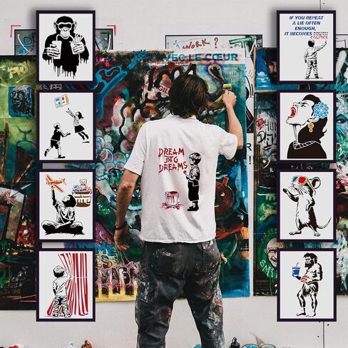 Fingerinspire 9 PCS Panky Painting Stencil مع فرشاة 8.3x11.7inch النظارات الشمسية الفئران Graffiti Boy Monkey الوجبات السريعة التي تصطاد الكتب لعبة الرسم in Kuwait