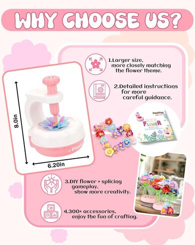 PERRYHOME Fabric Flower Bouquets Toys, 300+ Pcs DIY Flower Crafts for Kids, 2 Gameplays Educational Arts & Crafts Toy, Thanksgiving Birthday and Christmas Gift for 3 4 5 6 7 8 Years Toddler Girl in Saudi Arabia