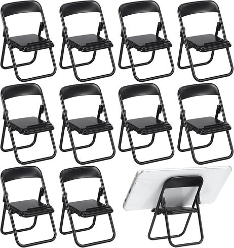 TOYANDONA 12pcs Dollhouse Folding Chairs - Black Mini Folding Chair Cell Phone Stand Holder for Desk 1/6 Scale Dollhouse Furniture Decorations in Saudi Arabia