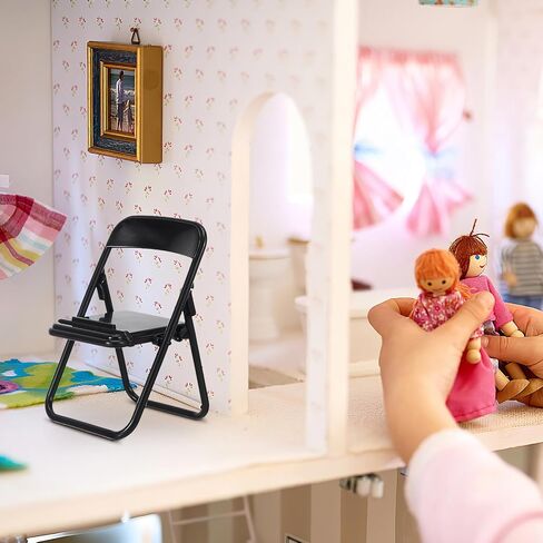 TOYANDONA 12pcs Dollhouse Folding Chairs - Black Mini Folding Chair Cell Phone Stand Holder for Desk 1/6 Scale Dollhouse Furniture Decorations in Saudi Arabia