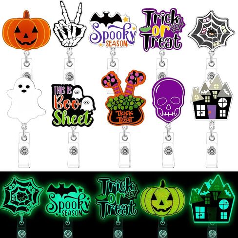 yeaqee 10 PCS Halloween Badge Beends Glow in the Dark Dark Halloween Cute Luminous Nurse Badge Beads مع مقطع التمساح للطلاب المعلمين الممرضات in Saudi Arabia