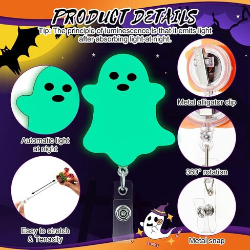 yeaqee 10 PCS Halloween Badge Beends Glow in the Dark Dark Halloween Cute Luminous Nurse Badge Beads مع مقطع التمساح للطلاب المعلمين الممرضات in Saudi Arabia