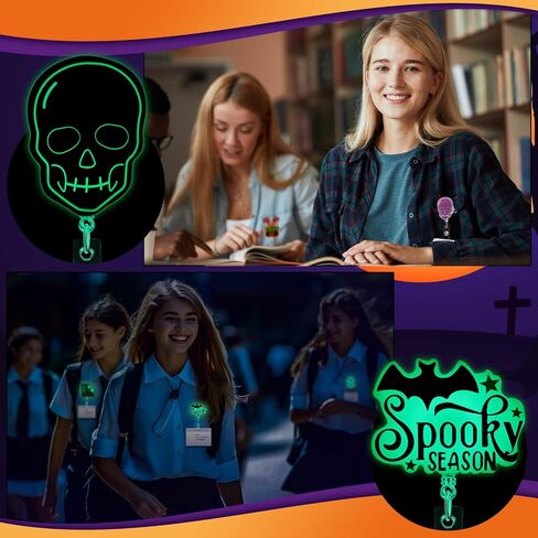 yeaqee 10 PCS Halloween Badge Beends Glow in the Dark Dark Halloween Cute Luminous Nurse Badge Beads مع مقطع التمساح للطلاب المعلمين الممرضات in Saudi Arabia