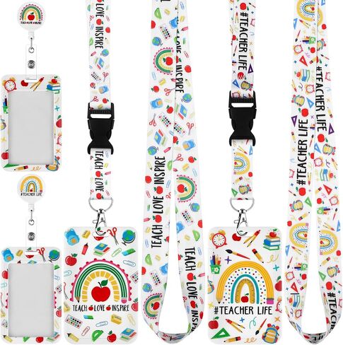 2 Pack School School موضوع شارة معرف مع منفصل الحبل الحافلة موضوع البطاقة الرأسية مع مقطع شارة قابلة للسحب والمعلم الحبل الشحول لشارات الهوية لعمل ممرضة المعلم ، أبيض in Kuwait