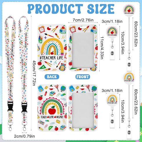 2 Pack School School موضوع شارة معرف مع منفصل الحبل الحافلة موضوع البطاقة الرأسية مع مقطع شارة قابلة للسحب والمعلم الحبل الشحول لشارات الهوية لعمل ممرضة المعلم ، أبيض in Kuwait