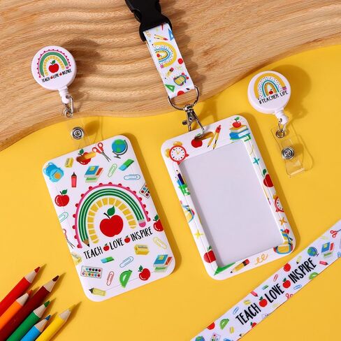2 Pack School School موضوع شارة معرف مع منفصل الحبل الحافلة موضوع البطاقة الرأسية مع مقطع شارة قابلة للسحب والمعلم الحبل الشحول لشارات الهوية لعمل ممرضة المعلم ، أبيض in Kuwait