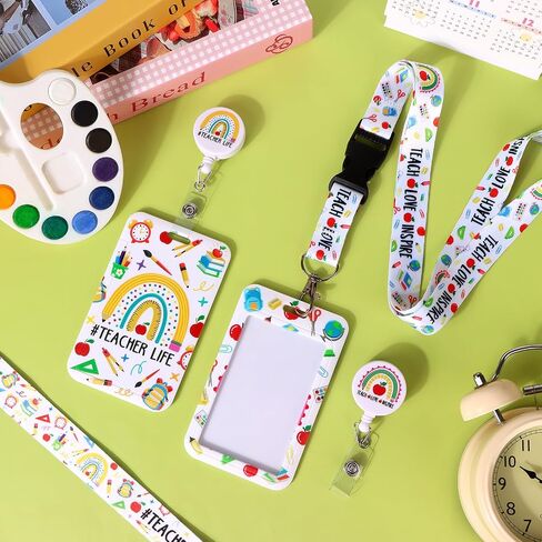 2 Pack School School موضوع شارة معرف مع منفصل الحبل الحافلة موضوع البطاقة الرأسية مع مقطع شارة قابلة للسحب والمعلم الحبل الشحول لشارات الهوية لعمل ممرضة المعلم ، أبيض in Kuwait