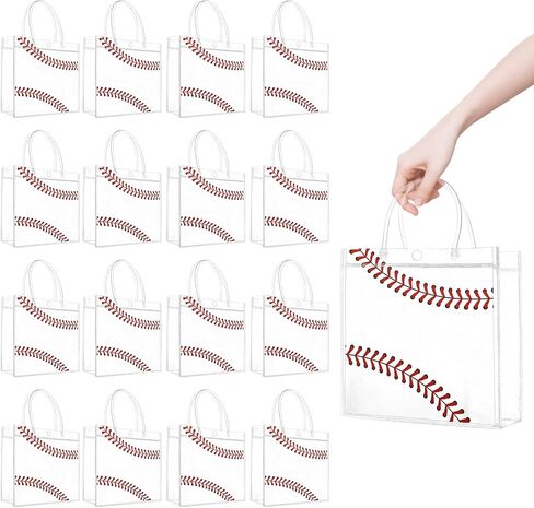 16 Pieces Soccer Clear Gift Bags Soccer Transparent Treat Goodie Bags Sport Clear PVC Snack Bags with Handles for Sports Team Birthday Holiday Party Decorations Supplies (Soccer) in Kuwait