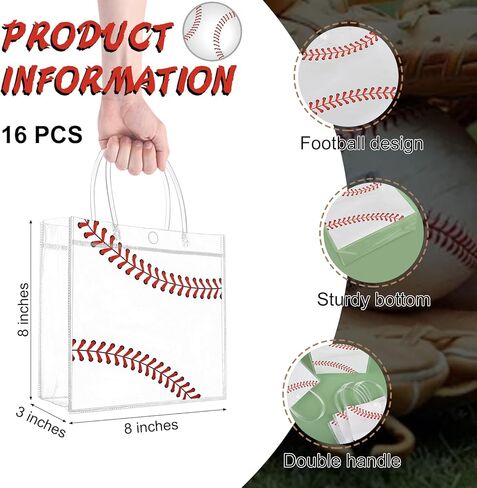16 Pieces Soccer Clear Gift Bags Soccer Transparent Treat Goodie Bags Sport Clear PVC Snack Bags with Handles for Sports Team Birthday Holiday Party Decorations Supplies (Soccer) in Kuwait