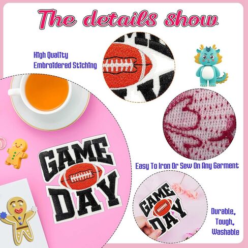 3" Football Game Day Patch Emblem Badge - Embroidered Iron-on Patch for Hats Backpacks Clothing Jeans Bags - Rugby Gameday Iron On Patch (Black) in Saudi Arabia