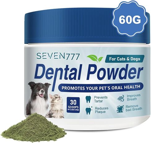 Seven777 Pet Dental Powder ، مسحوق تنظيف الأسنان للكلاب والقطط ، البلاك والنفاس السيئ ، مستلزمات العناية بالأسنان للكلاب والقطط الصغيرة الصغيرة والمتوسطة in Saudi Arabia