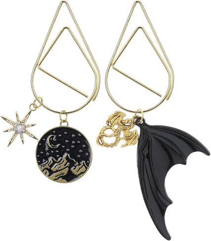 Fantasy Dragon Acotar Bookmark - 2 PCs Charm Fourth Wing Moon Mountain Metal Paperclips Bookmarks Gift for Reading Women Men Cool Gold Page Marker Merch for Book Lovers Novel Fans Student in Kuwait