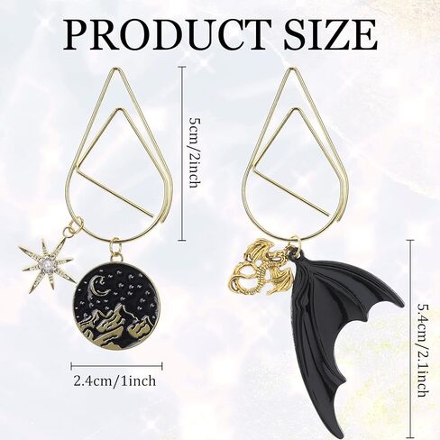 Fantasy Dragon Acotar Bookmark - 2 PCs Charm Fourth Wing Moon Mountain Metal Paperclips Bookmarks Gift for Reading Women Men Cool Gold Page Marker Merch for Book Lovers Novel Fans Student in Kuwait