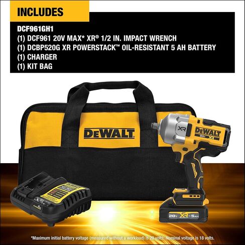 DEWALT 20V MAX Cordless Impact Wrench Kit, 1/2" Hog Ring, Battery and Charger Included (DCF961GP1) in Saudi Arabia