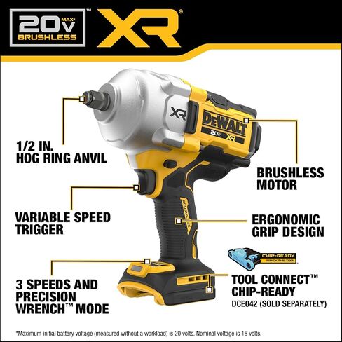 DEWALT 20V MAX Cordless Impact Wrench Kit, 1/2" Hog Ring, Battery and Charger Included (DCF961GP1) in Saudi Arabia