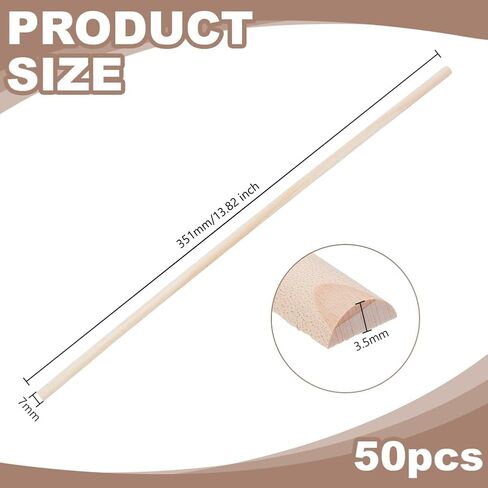 Olycraft 50pcs 13.8 بوصة قضبان سلكي خشبية نصف جولة تقسيم خشب الأدوية العصي قضبان خشبية غير مكتم in Saudi Arabia
