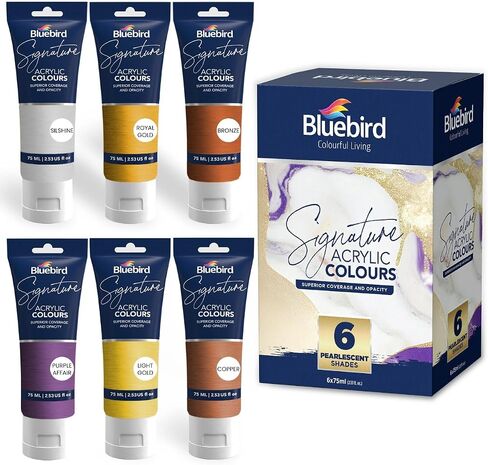 BLUEBIRD Signature Metallic Acrylic Paint Set, Pearlescent Colors, 6-Pack 2.5 Fl Oz each, Professional Acrylic Paints For Professionals, Adults, & Artists in Saudi Arabia