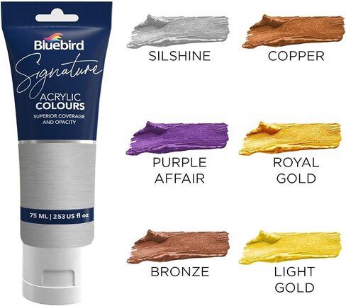 BLUEBIRD Signature Metallic Acrylic Paint Set, Pearlescent Colors, 6-Pack 2.5 Fl Oz each, Professional Acrylic Paints For Professionals, Adults, & Artists in Saudi Arabia