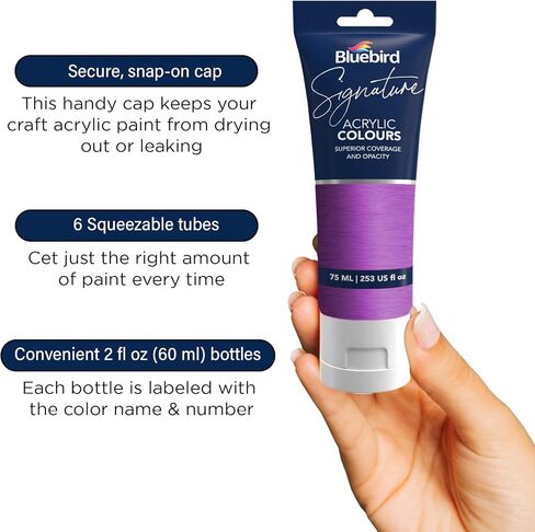 BLUEBIRD Signature Metallic Acrylic Paint Set, Pearlescent Colors, 6-Pack 2.5 Fl Oz each, Professional Acrylic Paints For Professionals, Adults, & Artists in Saudi Arabia