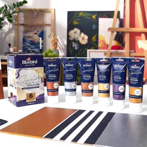 BLUEBIRD Signature Metallic Acrylic Paint Set, Pearlescent Colors, 6-Pack 2.5 Fl Oz each, Professional Acrylic Paints For Professionals, Adults, & Artists in Saudi Arabia
