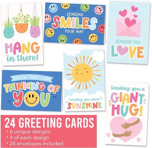 Hadley Designs Thinking of You Cards with Envelopes - 24 Hello Greeting Cards Thinking of You Card for Men & Women Bulk, Blank Encouragement Card for Kids, Just Because Cheerful Encouraging Notecards in Saudi Arabia