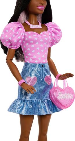 Barbie 28-in Dark Brown Hair Fashion Doll with Removable Fashions, Pink Top, Denim Skirt, & Cowboy Boots, Necklace, Glasses and Purse Accessory in Saudi Arabia