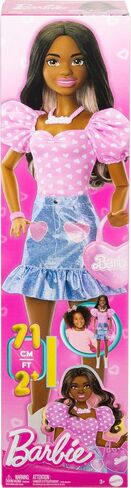 Barbie 28-in Dark Brown Hair Fashion Doll with Removable Fashions, Pink Top, Denim Skirt, & Cowboy Boots, Necklace, Glasses and Purse Accessory in Saudi Arabia