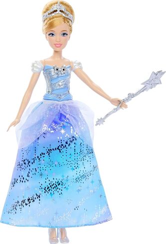 Mattel Disney Princess Cinderella Light Up Dress Fashion Doll with Sounds and Magic Wand Activation ، Ballgown Cinderella المستوحى من الفيلم in Kuwait