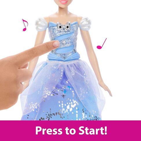 Mattel Disney Princess Cinderella Light Up Dress Fashion Doll with Sounds and Magic Wand Activation ، Ballgown Cinderella المستوحى من الفيلم in Kuwait