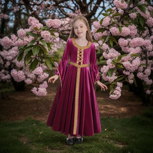 Lmyove Girls Renaissance Renaissance Princess Costume ، Kids Kids Mediy Fariy Costume Halloween Up up （Golden Edged Powder ， 10-12y） in Kuwait