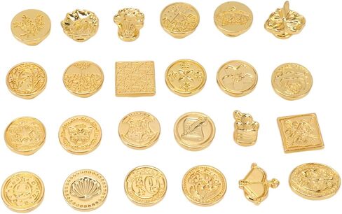 استبدال رأس Stamp Bordstract Wax ، 24 PCS Retro Antique Oras Wax Stamps Head مع صندوق تخزين وحقيبة لختم بطاقات الأظرف الزفاف in Kuwait